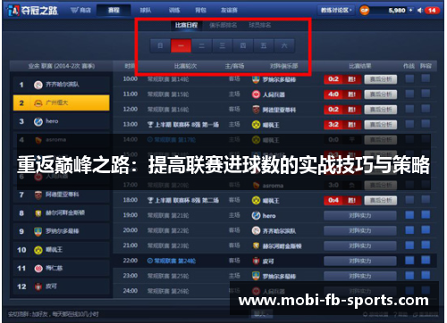重返巅峰之路:提高联赛进球数的实战技巧与策略 重返巅峰之路:提高联赛进球数的实战技巧与策略